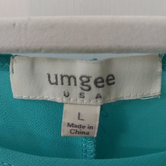 Umgee Split Sleeve Crochet Cold Shoulder Teal/White L Boho Concert Festival - Picture 12 of 13